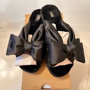 Black Satin Ugg Bow Indoor Shoes. New Never Worn
